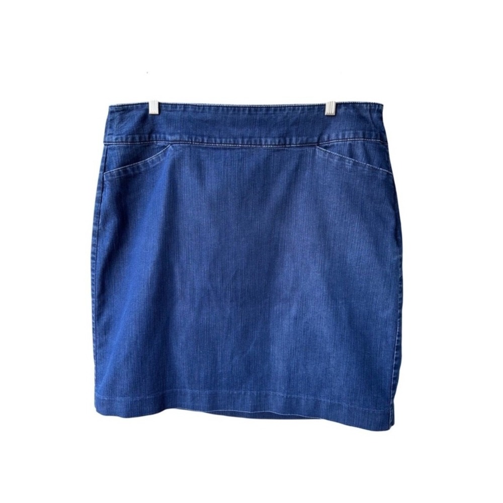 Talbots Skirt Blue Denim Mini Preppy Casual Western Medium Wash Side Zip Size 14